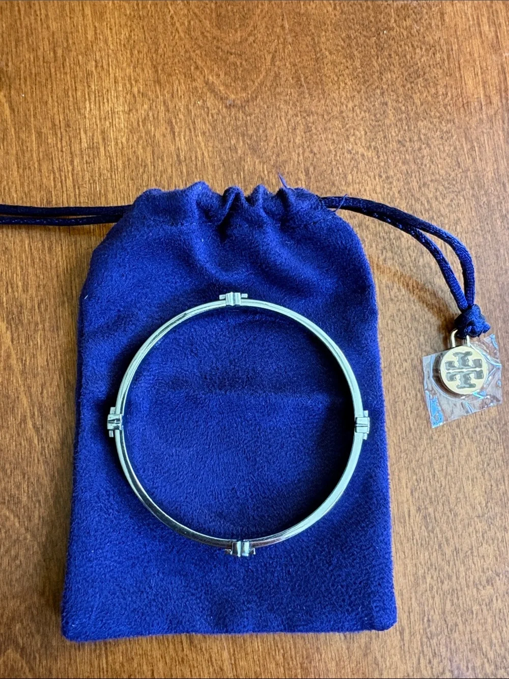 Tory Burch Silver-Tone Logo Bangle with Iconic Logo